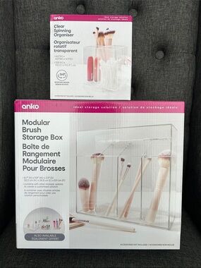 NEW 🆕 Clear Modular Brush Storage Box and Clear spinning organizer